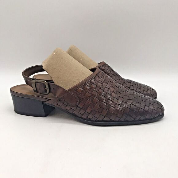 Cabin Creek Andie Sandal Women's 7.5M Brown Woven Leather Slingback Shoes Brazil - Picture 1 of 9